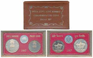 1987, Proof Set, Small Farmers, set of 2, Rupees 20 and 100. In immaculate condition, with