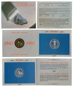 1992 Uncirculated Set, Quit India Movement, set of 1, Rupees 100. In immaculate condition,