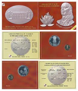 2010 Uncirculated Set, Income Tax 150 years of building India, Chanakya, set of 2, Rupees 
