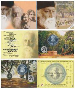 2011 Uncirculated Set, 150th Birth Anniversary of Rabindranath Tagore, set of 2, Rupees 5 