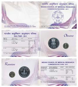 2011 Uncirculated Set, Indian Council of Medical Research, set of 2, Rupees 5 and 100. In 