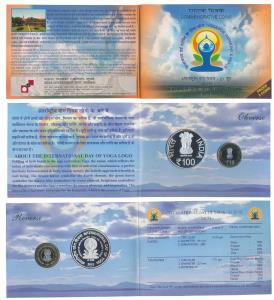 2015 Proof Set, International Day of Yoga, set of 2, Rupees 10 and 100. In immaculate cond