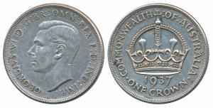 Australia, George VI, Silver Crown, 28.3g, 1937, coronation issue (KM 34). Extremely Fine,