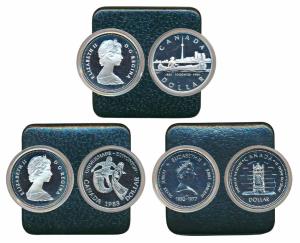 Canada, Elizabeth II, Silver Dollar (3), all .5 fine, 1977, 25th Anniversary of the Corona