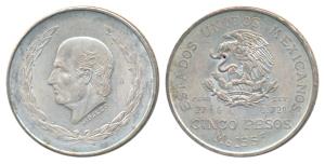 Mexico, Silver 5 Pesos, 27.78g, 1951, lettered edge Industria Comercio Agricultura (KM 467