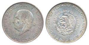 Mexico, Silver 5 Pesos, 18.5g, 1957 (KM 469). About Uncirculated.