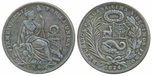 Peru, Silver Sol, 24.98g, 1924, (KM 218). Very Fine+.