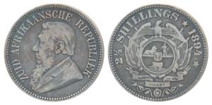 South Africa, Silver 2½ Shilling, 1892, rev. lagged arms above banner, with an eagle at to