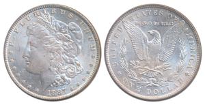 United States of America, Silver Morgan Dollar, 26.73g, 1887 (KM 110). About Uncirculated.