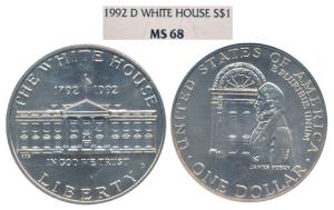 United States of America, Silver Dollar, 1992-D, The White House. Graded by PCGS MS68.