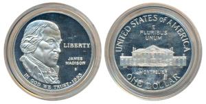 United States of America, Silver 1 Dollar, 26.73g, 1993, Bust of James Madison, in God We 