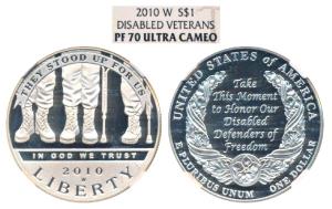United States of America, Silver Dollar, 2010-W, Disabled Veterans, they stood for us. Gra