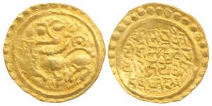 Kadambas of Goa, Jayakeshi III (1187-1225 AD), Gold Gadyana, 4.3g, obv. lion standing with