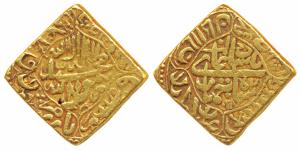 Shah Jahan, Square Gold Token, 11.89g, stylization that of a Mohur, Akbarabad Mint. Very F