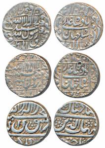 Shah Jahan, Silver Rupee (3), Golkonda Mint; Surat Mint, RY 10: Patna Mint, AH(10)44/8, le