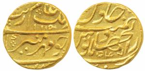 Aurangzeb, Gold Mohur, 11.02g, Dar-ul- Jihad Hyderabad Mint, AH 1115/47 (KM 315.20). Extre
