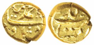 Muhammad Shah, Gold Pagoda, 3.33g, Imtiazgarh Mint, mint name in two lines on rev., name o