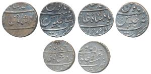 Muhammad Shah, Silver Rupee (3), Surat Mint, RY 4 & 7; Murshidabad Mint, AH113X/5. Very Fi