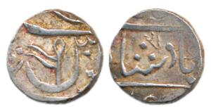 Gulshanabad Nasik Mint, Silver ½ Rupee, 5.61 in the name of Shah Alam II, AH 1221, flag fl