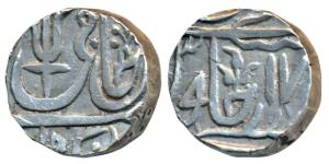 Jalaun Mint, Silver Rupee, in the name of Shah Alam II, RY 18, a trishul and peacock head 