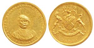 Govind Singh (AD 1907-1948), Gold Nazarana ½ Mohur, 6.62g, obv. portrait of the ruler faci