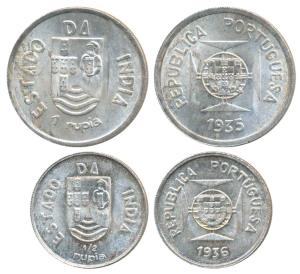 Silver Rupia and ½ Rupia, 1935 and 1936 (KM 23 & 22). Mint State. (2)