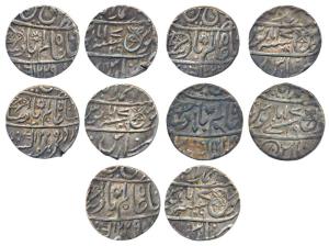 Muhammadabad Banaras Mint, Silver Rupee (5), in the name of Shah Alam II, fish, sun-burst 