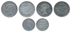 Queen Victoria, Silver ¼ Rupee (2), 1840, continuous legend; 2 Annas 1841, continuous lege