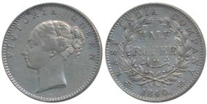 Victoria Queen, Silver ½ Rupee, 1840, continuous legend, Calcutta Mint, English Head, 19 B