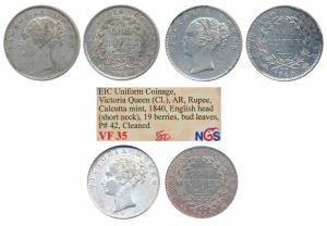 Victoria Queen, Silver Rupee, 1840, continuous legend, Bombay Mint, English Head with Modi