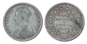 Victoria Queen, Silver ½ Rupee, 1862, Bombay Mint, B1 / II, Round pearls in the crown, (Pr