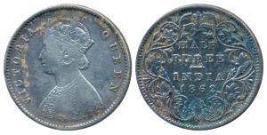 Victoria Queen, Silver ½ Rupee, 1862, Calcutta Mint, A / II, Transitional Mule, (Prid 254)