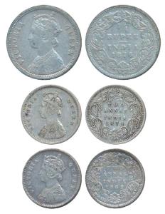 Victoria Queen, Silver ¼ Rupee, 1876, Calcutta Mint, A / I / No mint mark (Prid 380); Silv