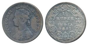 Victoria Empress, Silver ¼ Rupee, 1881, Bombay Mint, C / II / dot, Unlisted in Pridmore, (