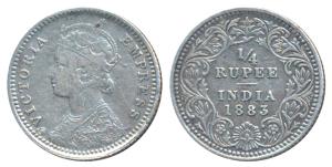 Victoria Empress, Silver ¼ Rupee, 1883, Calcutta Mint, C / II / C incuse, (Prid 388). Fine