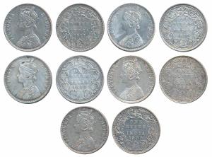 Victoria Empress, Silver Rupee, 1877 (3), 1892 & 1900. Fine to Very Fine+. (5)