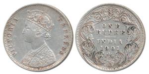 Victoria Empress, Silver Rupee, 1901, Calcutta Mint, Mule, A4 / I / C incuse, left over ob