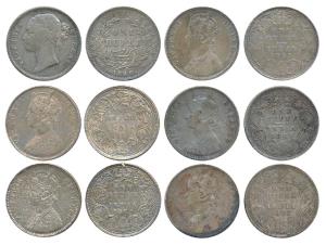 Victoria Queen, Silver Rupee (2), 1840, 1862; Victoria Empress, Silver Rupee, 1882, 1892, 
