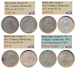 Edward VII, Silver ½ Rupee, 1906, Calcutta Mint (Prid 310); George V, Silver ½ Rupee (2), 