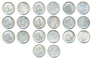 Edward VII, Silver Rupee (7), 1905, 1906 & 1907, Bombay & Calcutta Mints. Very Fine to mos