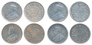 George V, Silver ½ Rupee (4), 1919 (2), 1924 & 1936. Fine to Very Fine+. (4)