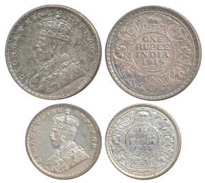 George V, Silver ½ Rupee, 1934, Calcutta Mint, (Prid 334); Silver Rupee, 1919, Calcutta Mi