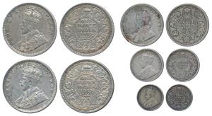 George V, Silver Rupee (2), ½, ¼ and 2 Annas, 1915, all Calcutta Mint except for the quart