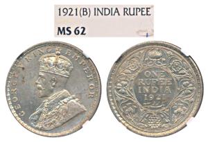 George V, Silver Rupee, 1921, Bombay Mint (Prid 227). Graded by NGC MS62.