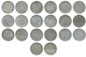 George VI, Half Silver ½ Rupee (10),1940,1941,1942,1943,1944. Fine+ to mostly Very Fine. (