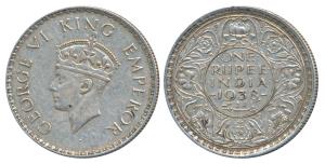 George VI, Silver Rupee, 1938, Bombay Mint, A / I, with dot, (Prid 234). Very Fine+.