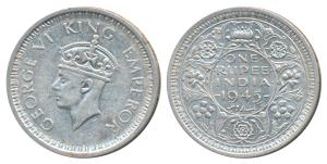 George VI, Half Silver Rupee, 1945, Lahore Mint, D / Ia L, Large and Open 5 in Date, Unlis