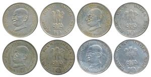 Silver Rupees 10 (4), 1969, Gandhiji Birth Centennial. Extremely Fine. (4)