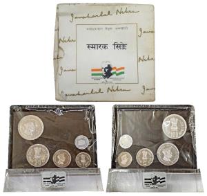 1989 Proof Set, Jawaharlal Nehru Centenary, set of 4, Rupee 1 to 100 with stand. The outer