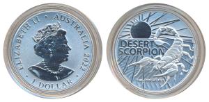 Australia, Elizabeth II, Silver 1 Dollar, 31.1g, 2022, rev. an Australian Desert Scorpion 